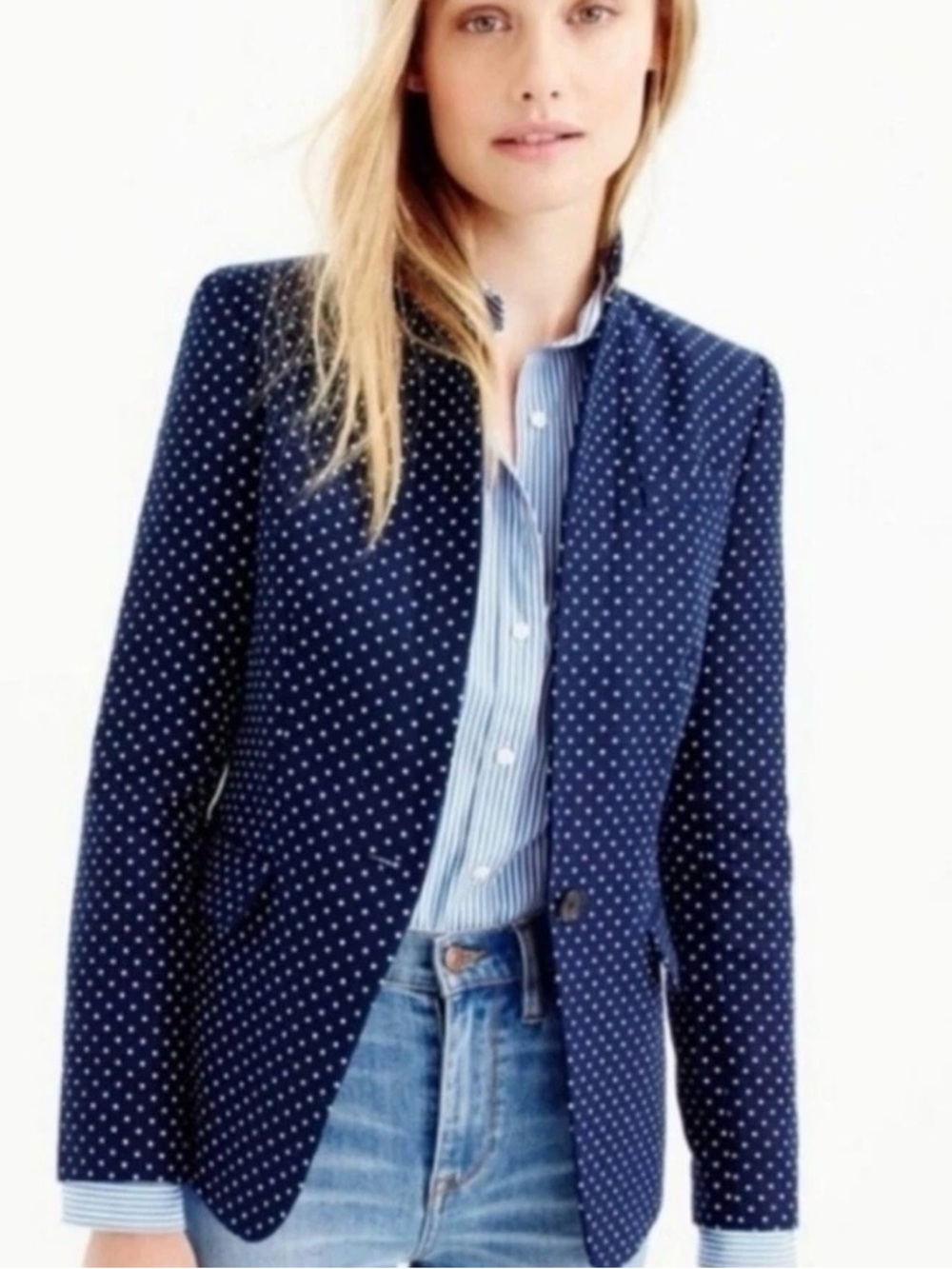 JCREW Polka-dot schoolboy Regent blazer in linen-cotton Size 00 
Style No. E7261